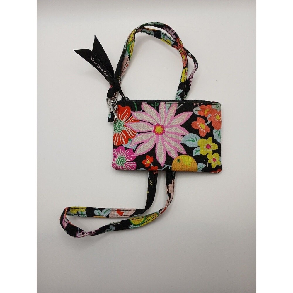 Vera Bradley Floral Fabric ID Holder Wallet with Lanyard Zipper Pouch Crossbody - Picture 3 of 4